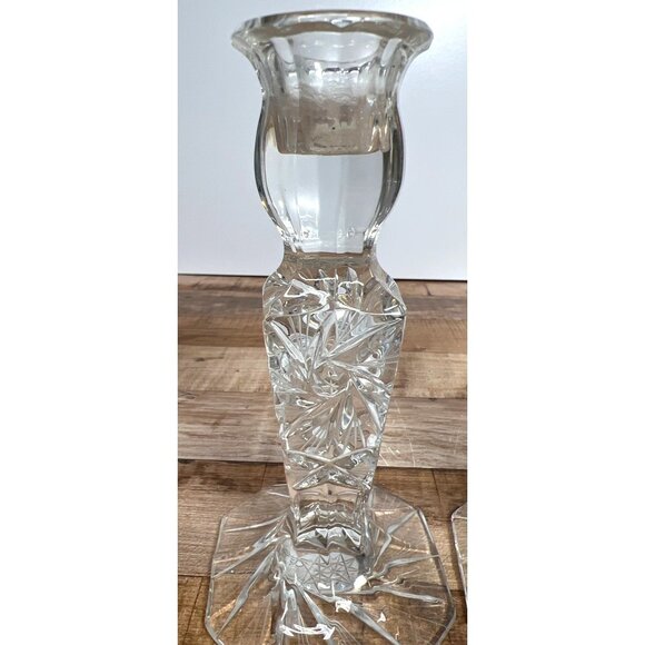 Vintage Crystal Starburst Pattern Candlestick Holders Set Of 2 - Picture 4 of 4